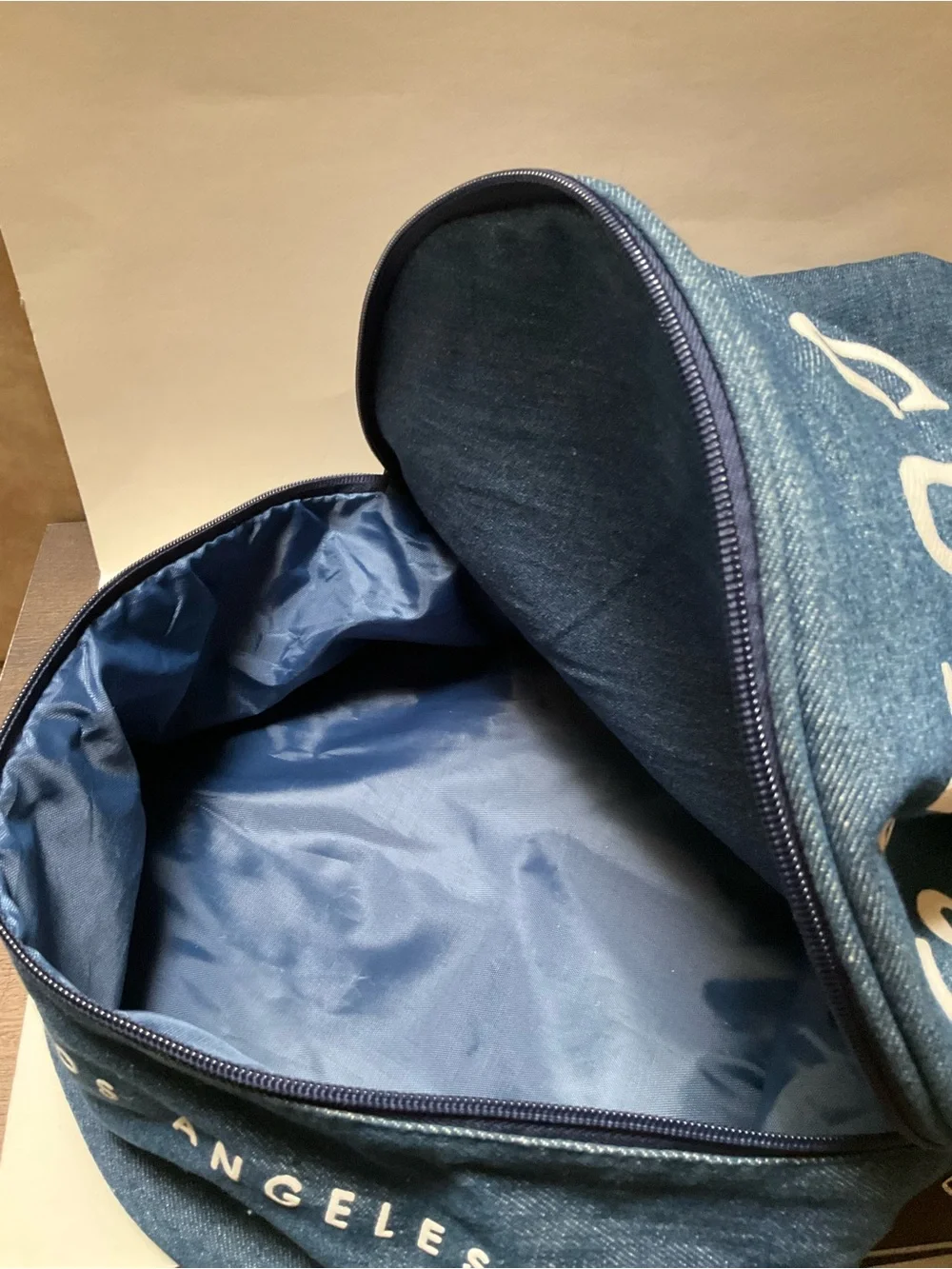 GUESS Los Angeles Cotton Denim Blue Bucket Duffle Drawstring Gym Bag Bottom Zip